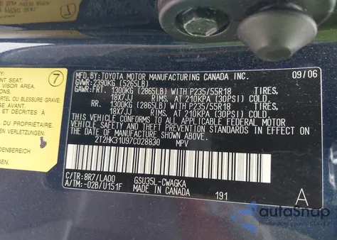 2007 Lexus Rx 350 from USA, damaged, VIN 2T2HK31U97C028830